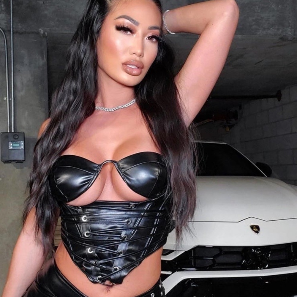 Fashion Nova Black Leather Corset Top